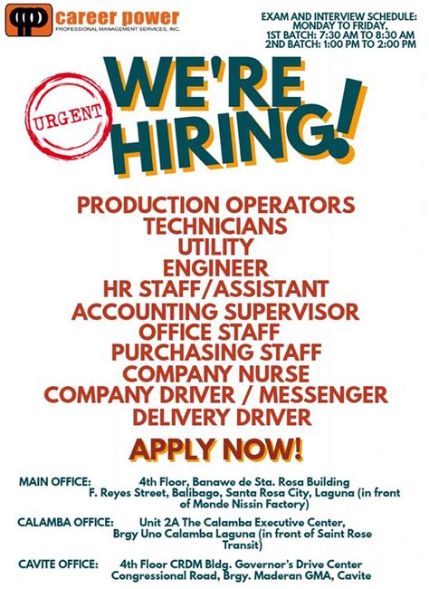 Urgent! Urgent positions jobs in Santa Cruz, Laguna .